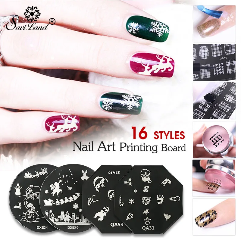 

Saviland Rectangle 16 Styles Nail Stamping Template Flower Animal Pattern Image Plate Stainless Steel Manicure Stencil Tools