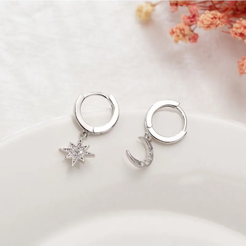 Dominated Asymmetric Crystal Star Fashion Drop Earrings Delicate Joker Moon Style Women Earrings Jewelry Drop Earrings