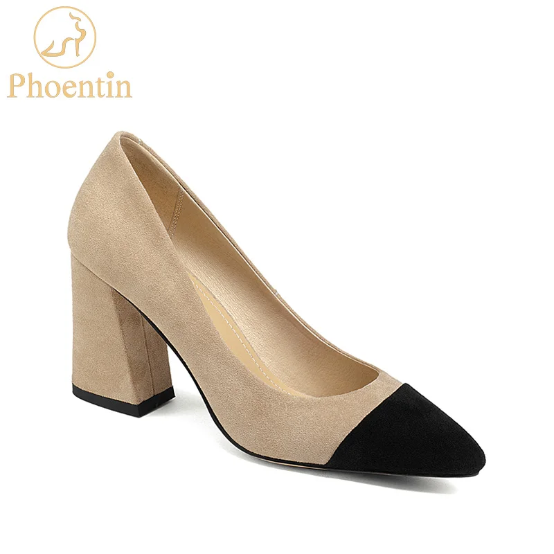 

Phoentin slip on women pumps mixed colors fashion 2018 patchwork shallow ladies shoes women hoof high heels dress shoes FT434