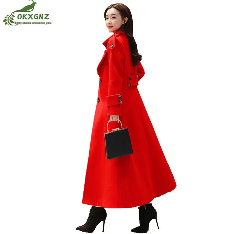 

Long woolen coat female 2019 winter women coats new Plus size 3XL autumn Long sleeve popular big red parka wool woolen outerwear