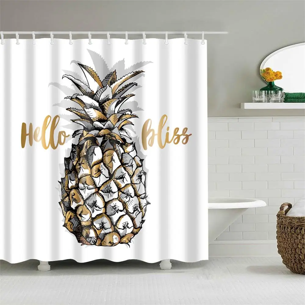 Online Badezimmer Dusche Vorhang Blau Gelb Ananas Dusche Vorhänge Stoff Dusche Zimmer Vorhang Durable Wasserdicht Hause Bad Vorhang