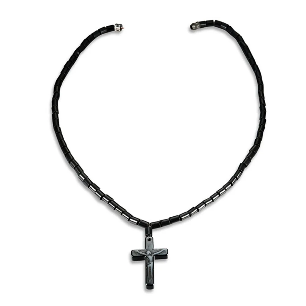 Fashion Hot Black Hematite Necklace With Magnetic Therapy For Healing Health Jewelry Cross Pendant