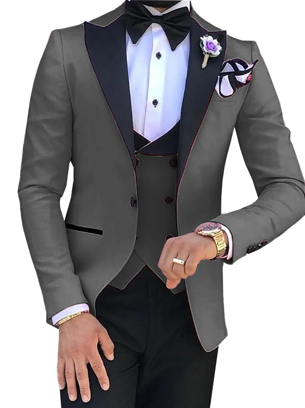 Men Suits 3 Pieces Slim Fit Casual Business Groomsmen Grey Green champagne Lapel Tuxedos for Formal Wedding(Blazer+Pants+Vest)