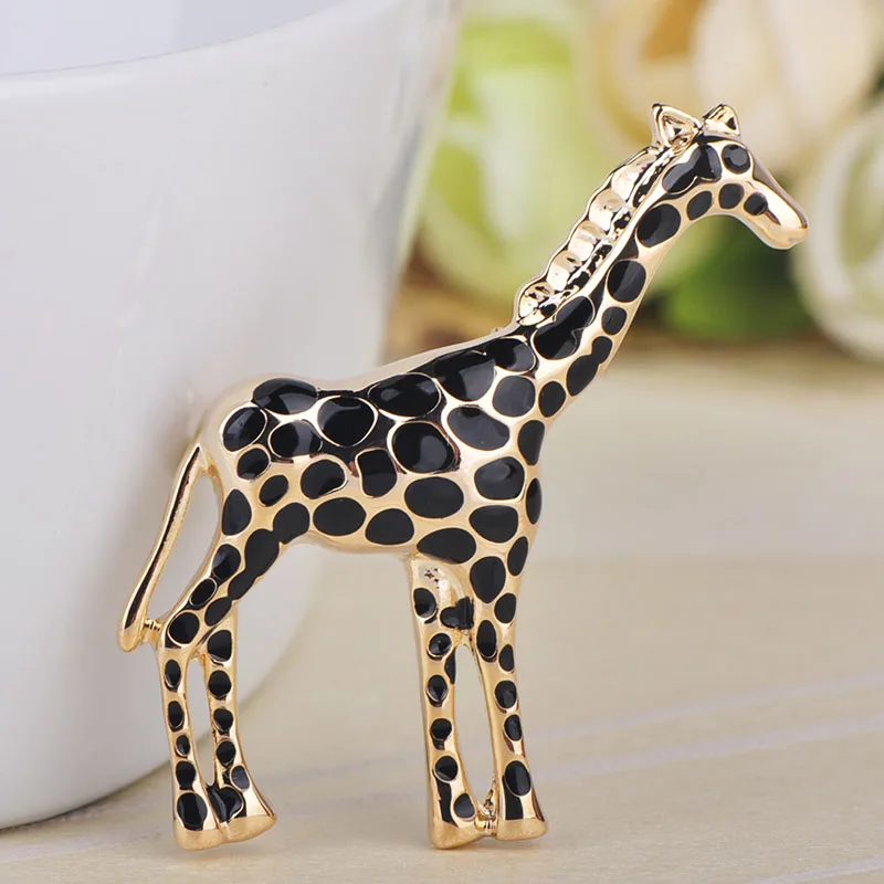 

Blucome Fashion Vivid Black Spot Giraffe Shape Brooch Enamel Gold Color Brooches Pins For Children Scarf Coat Collar Accessories