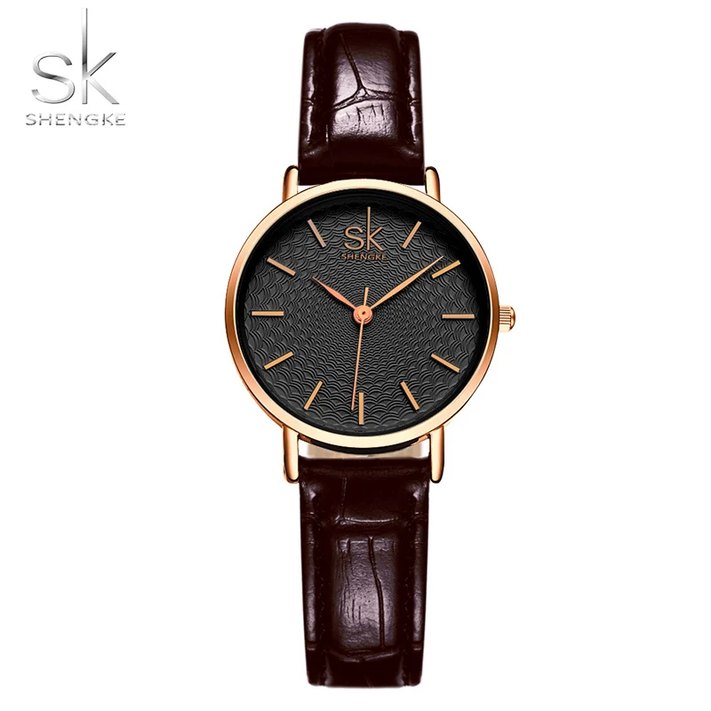 

SK Women Dress Wrist Watches Red Black Leather Watchband Luxury Golden Dial Female Style Clock Ladies New Wristwatch 2017
