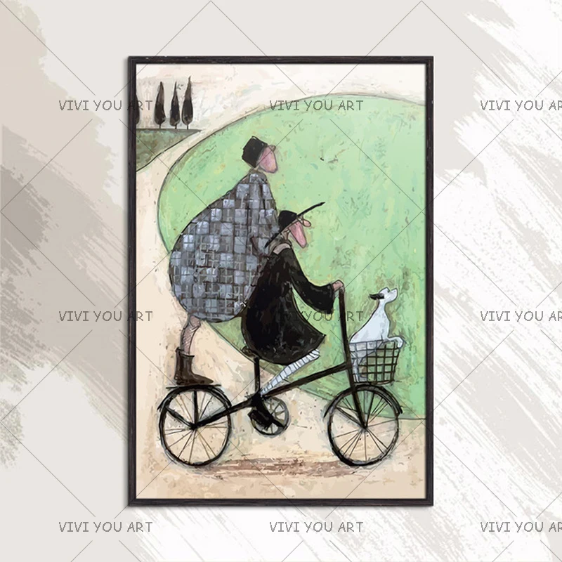 

100% Handmade Landscape Paintings Bicycle Ride Lovers High Quality Wall Art Home Decor Canvas Oil Painting Living Room Decorate