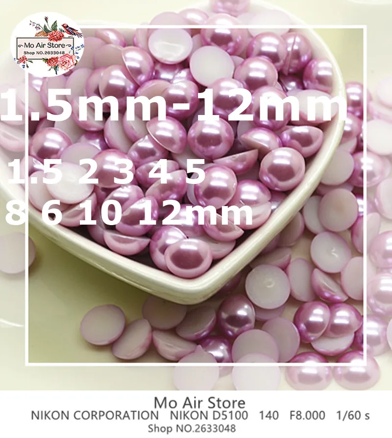 

Light Purple half round pearl Beads ABS Resin Flatback cabochon Simulated pearl Beads DIY beads 1.5-12mm SP007