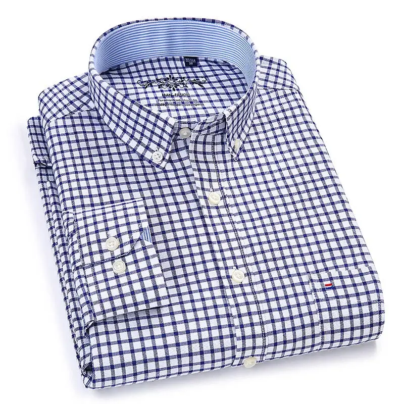 Мужская оксфордская Повседневная рубашка с длинным рукавом, приталенная Удобная рубашка в клетку, Мужская Высококачественная рубашка, брендовая одежда, приталенная рубашка - Цвет: 1006-26