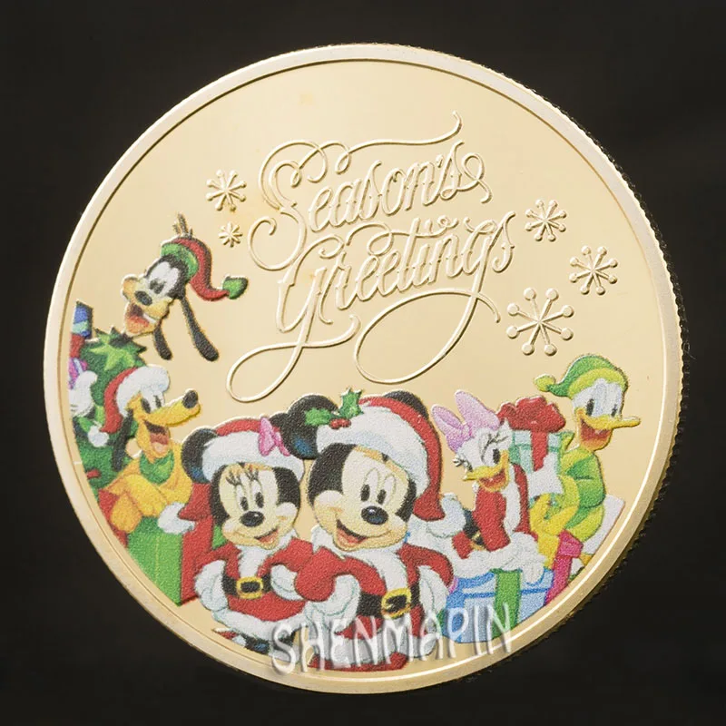 Счастливого Рождества, цветная мультяшная памятная монета, 999 золотые украшения для дома, коллекционные монеты, подарок на год, день рождения, 3 штуки