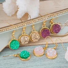 Doreenbeads ручной смолы Drusy Серьги золото Цвет и золотой розового и фиолетового цветов Круглый 34 мм (3/8 «) x 15 мм (5/8 «), 1 пара