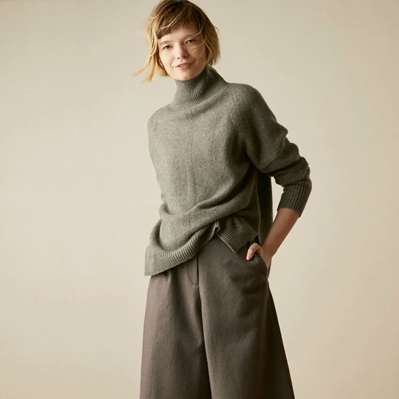 Autumn and winter new hooded cashmere sweater loose retro cardigan wool women's turtleneck sweater knit sweater warm fashion Sweaters