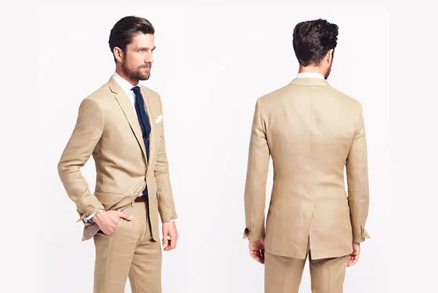 2017 Khaki Tan Linen Mens Suits For Beach Wedding Casual Man Suit