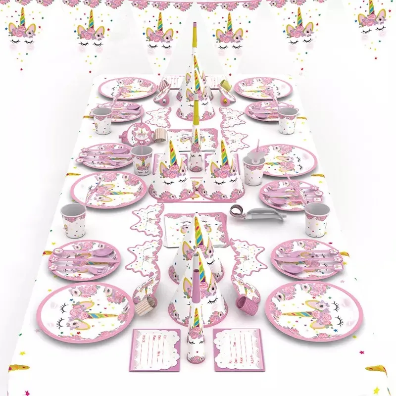 

Cute Unicorn Theme Party Sets Disposable Dishware Party Decoration Cartoon Theme Party Cartoon Animal for Birthday
