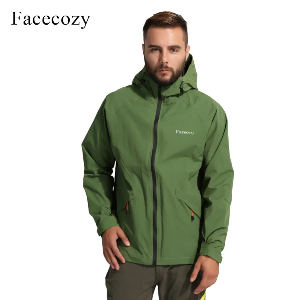 Facecozy Men Autumn Waterproof Hiking Jackets Windproof Thin Hooded