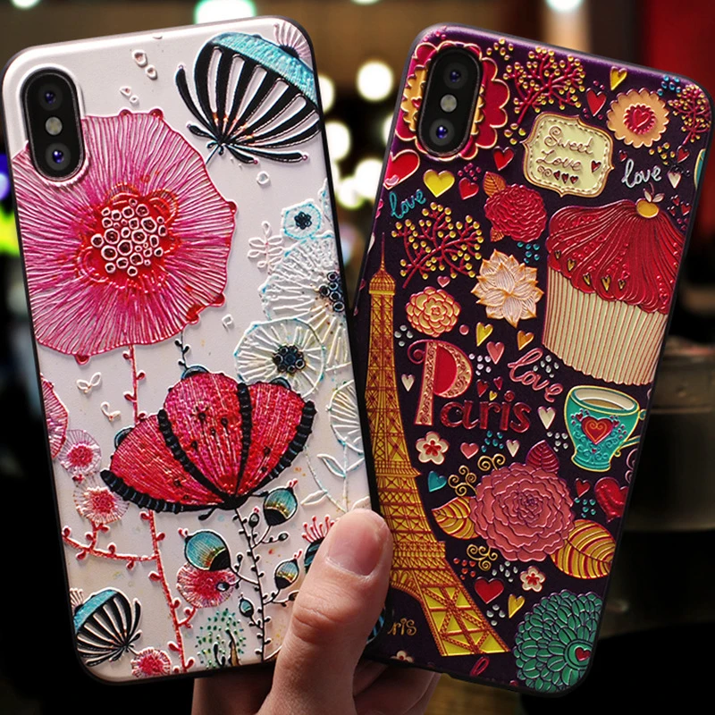3D рельефный чехол для телефона с мультяшным рисунком iPhone 8 7 6 6s Plus чехлы Мягкая