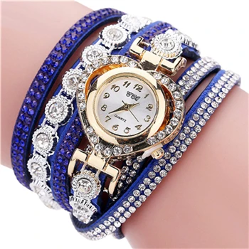 Роскошные CCQ бренд с украшением в виде кристаллов Винтаж Стразы браслет Кварцевые часы Relogio женские часы Feminino Montre Femme@#1 - Цвет: Синий