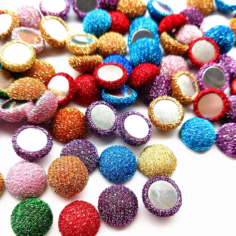 

100pcs Glitter Fabric Covered Button Flatback Flower Center Craft