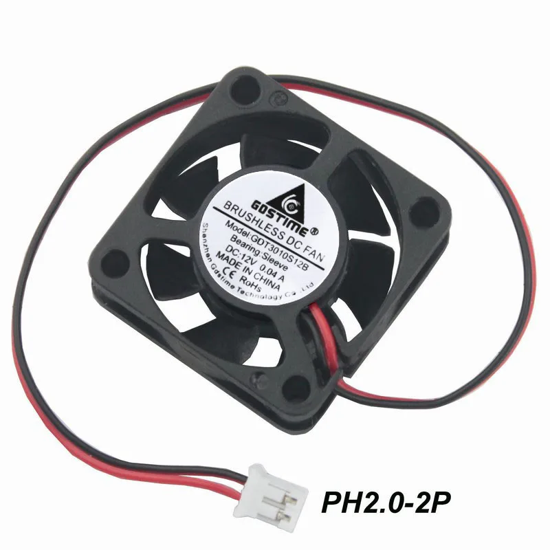 

2 pcs 2Pin 1.18" 3cm 30mm DC 12V Brushless Cooling Cooler Fan 2Pin 3010 30mmx10mm Black 7 Blades
