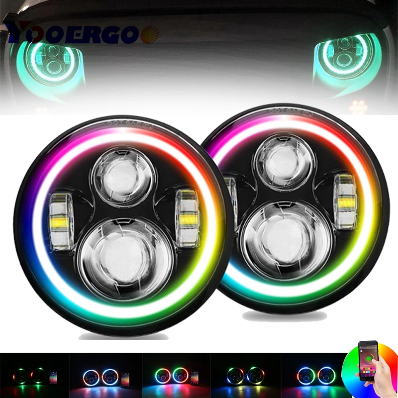 For Lada 4x4 urban Niva 7inch Headlamp Full Function RGB Halo Angel Eyes LED Headlight for Jeep JK LJ Accessories