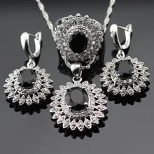 Color de plata de La Joyería Fija el Regalo de Navidad Para Las Mujeres Negro Piedras Blanco Cubic Zirconia Pendientes/Anillo/Collar/Colgante Caja libre