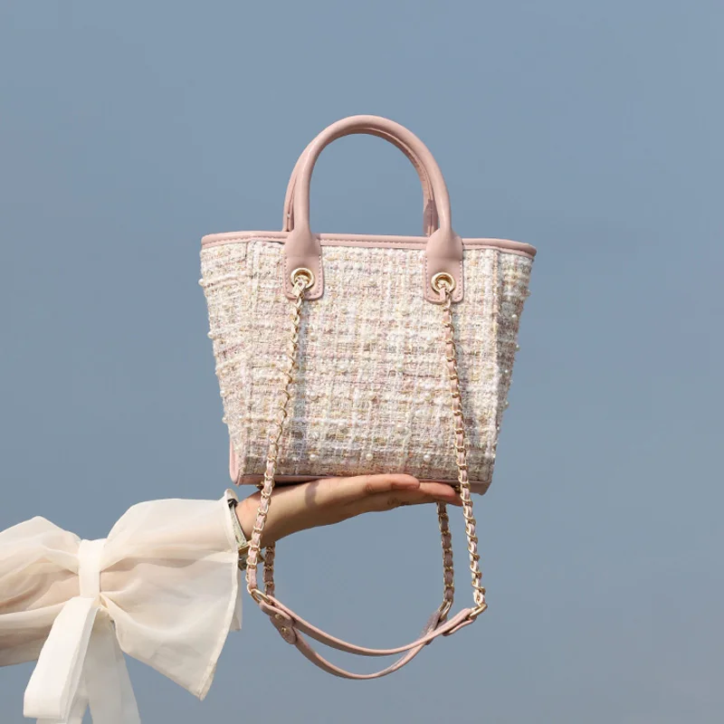 

BENVICHED 2019 summer new pearls handbag fashion lady woolen knitted bag chic chain single shoulder bags c137