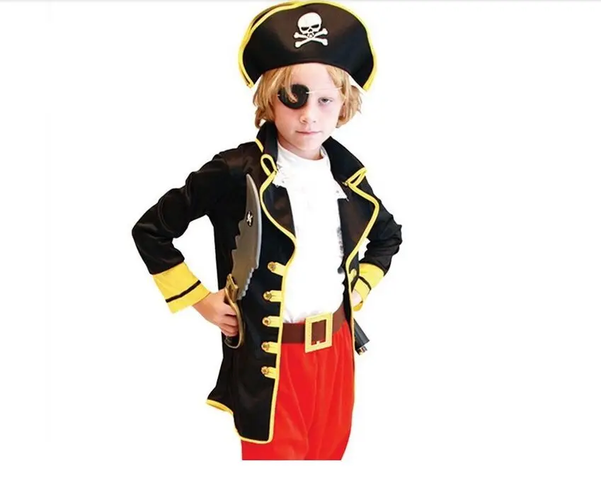

Free Shipping Party Supplies Pirate Capain Jack Cosplay Boy girl Clothing Halloween Costume For Kids Children Christmas Costume