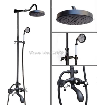

Black Oil Rubbed Bronze Wall Mounted Bathroom Rain Shower Faucet Set / Dual Holder Dual Control Bath Tub Mixer Tap Whg618