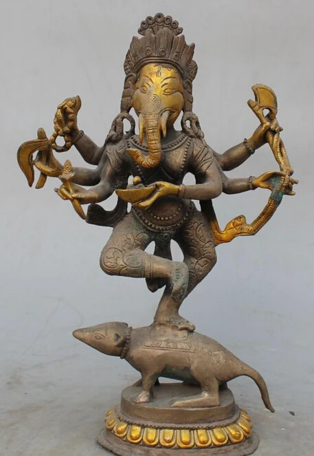 

FREE SHIPPING Old Tibet Buddhism Silver Gilt 4 Arms Ganapati Ganesh Lord Ganesha Buddha Statue S0708