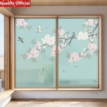 Весна Персик Цветок Птица узор Электростатическая пленка «замороженное стекло» гостиная спальня ванная комната магазин дверь непрозрачная Солнцезащитная пленка