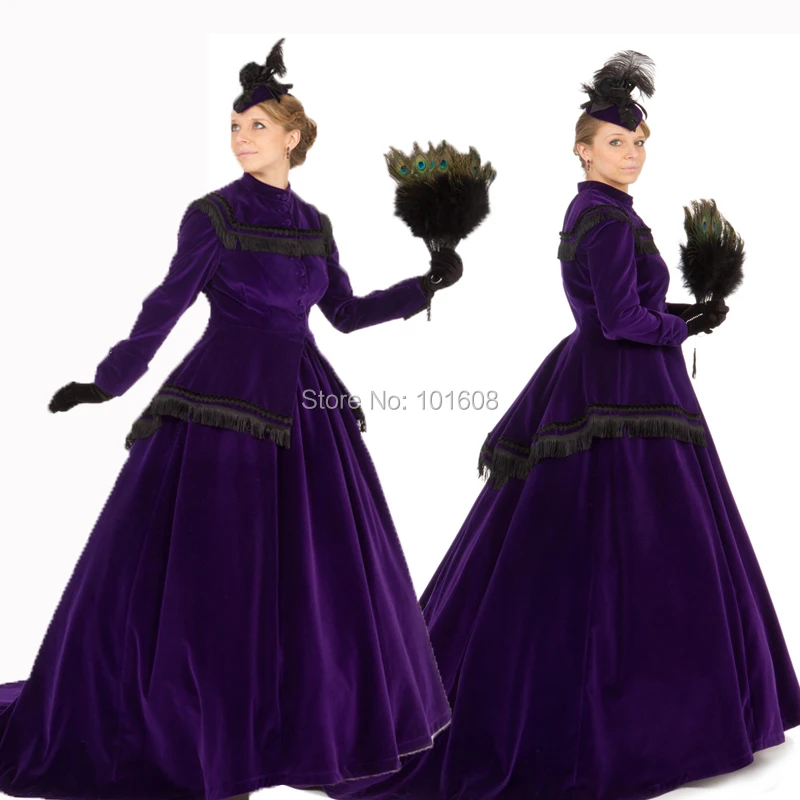 

Customer to order!Purple Velvet long-sleeves Vintage costume Victorian dresses Marie Antoinette dresses Renaissance dress HL-130