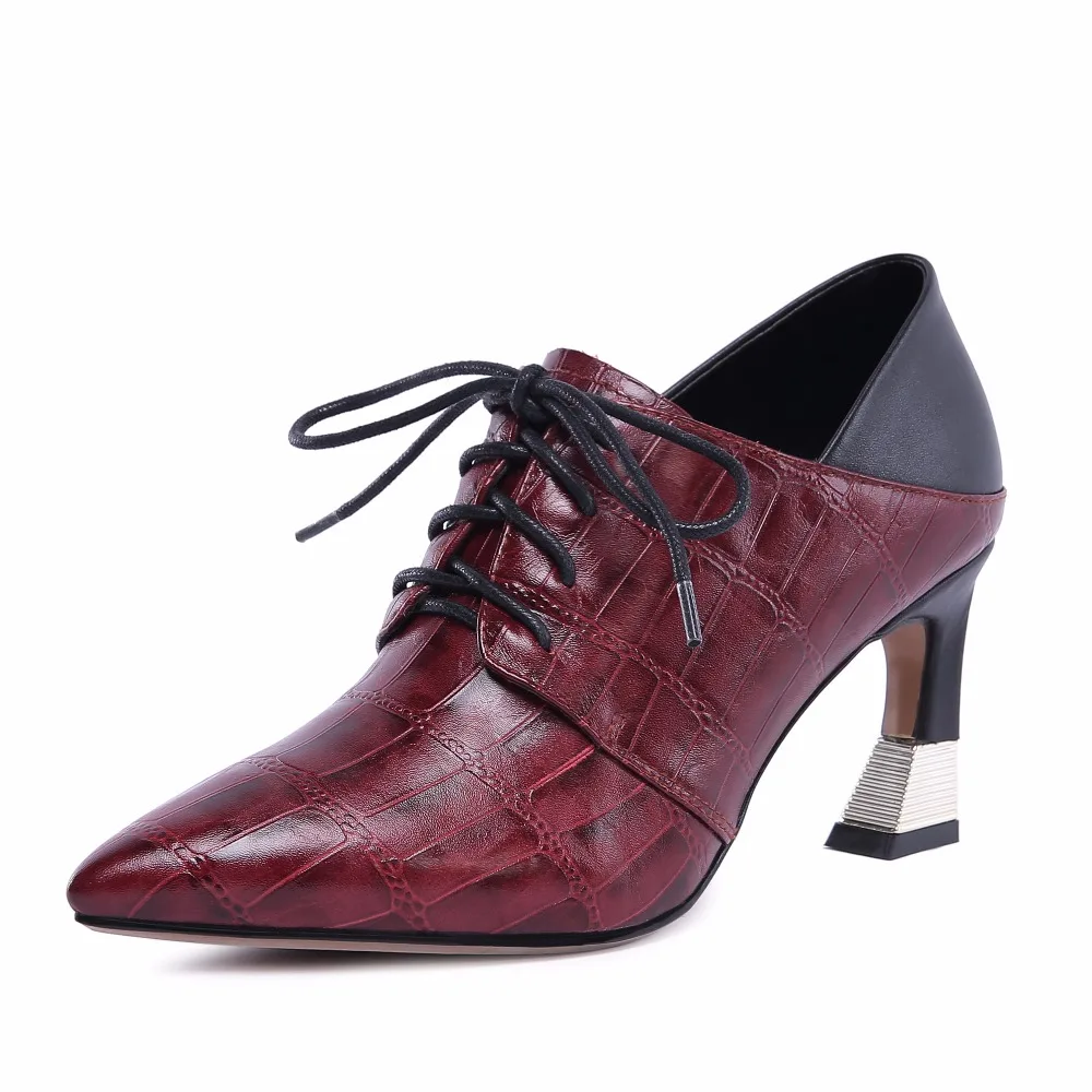

Original Intention Elegant Women Pumps Leather Pointed Toe Strange Heel Pumps Black Wine Red Army Green Shoes Woman Size 3-10.5