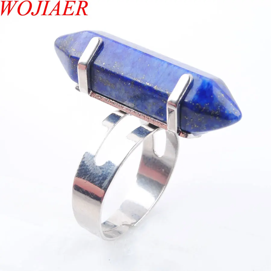 

WOJIAER Unique Ring for Women Natural Stone Round Beads Casual Finger Rings Lapis Lazuli Silver Color Party Jewelry 1P PX3024