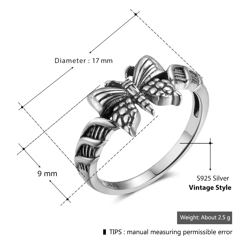 New Women 925 Sterling Silver Rings Female Butterfly Shape Rings Vintage&Cute Style Jewelry JewelOra RI102807