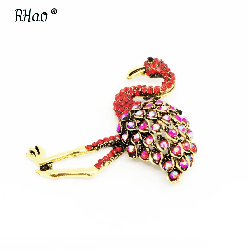 RHao детские животные Броши Красочные Стразы красные Фламинго птицы Булавки для