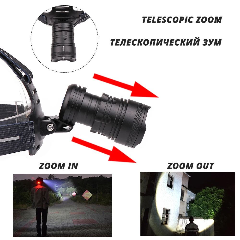 Супер яркий светодиодный налобный фонарь XHP70 с бусинами, с поддержкой зума, 3 режима освещения, налобный фонарь с батареей 3x18650, используемый для охоты, приключений