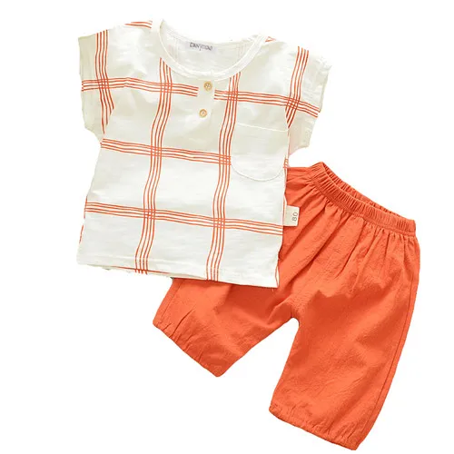 Летний комплект одежды для маленьких мальчиков, комплекты для мальчиков, модная футболка+ шорты, спортивный костюм из 2 предметов для маленьких мальчиков, комплекты одежды для детей 1-3 лет - Цвет: Оранжевый