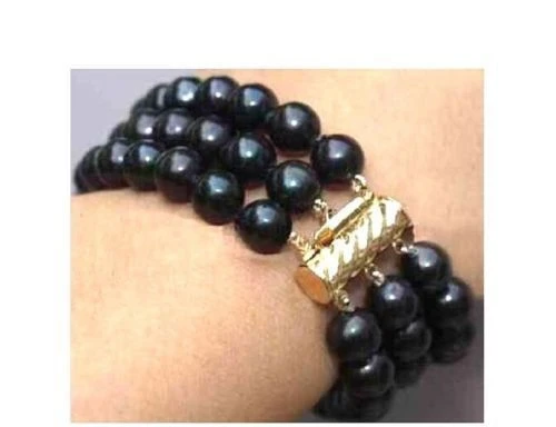 

HOT NEW 3 ROW 7.5 INCH AAA 7-8MM TAHITIAN BLACK PEARL BRACELET