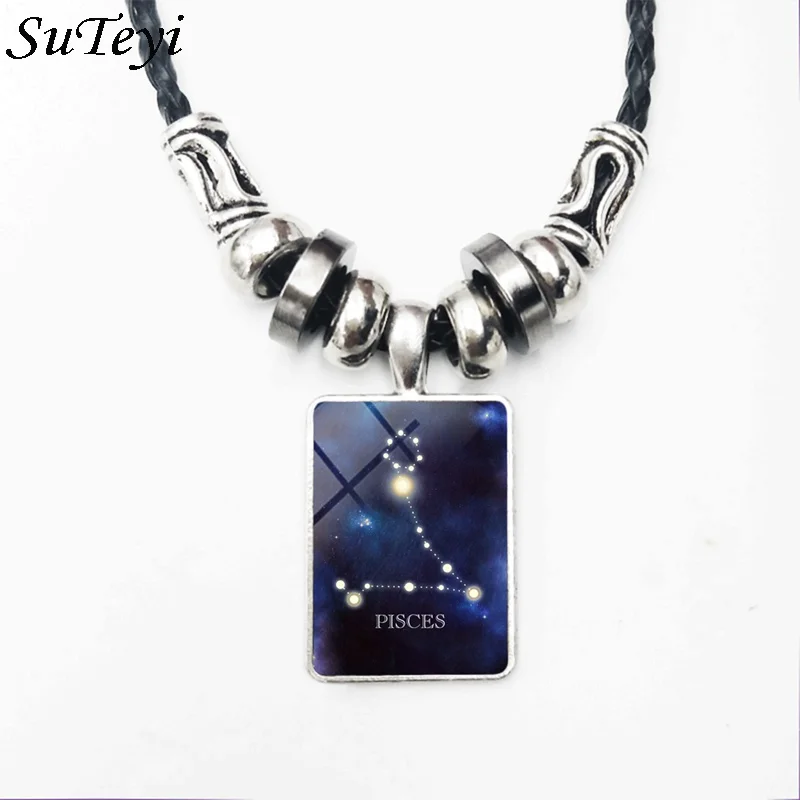 

Suteyi 2018 New Arrival 12 Constellation Glass Square Necklace For Women Jewelry Leo Libra Aries Pendant Horoscope Necklace
