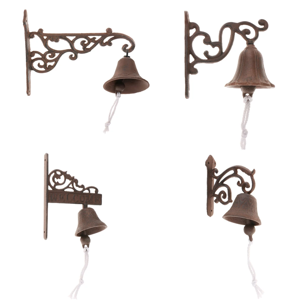 Vintage Style Brown Metal Iron Doorbell Wall Mounted Garden Home Yard Decoration, Little Bells