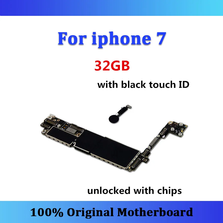 Оригинальная материнская плата для iphone 7 с сенсорным ID 32 ГБ/128 ГБ/256 ГБ разблокирована с чипами телефонной платы - Цвет: 32GB-black