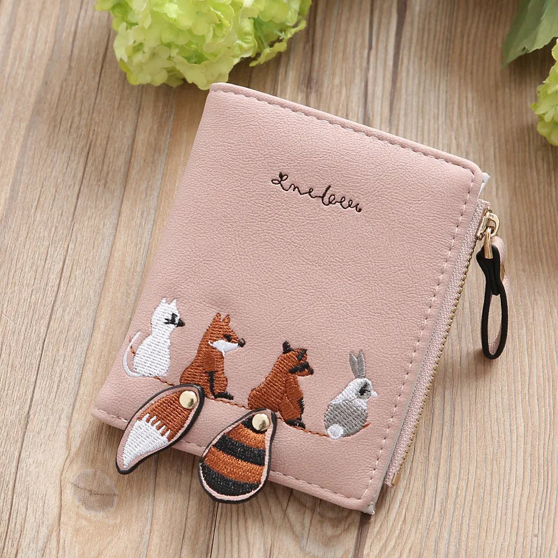 

Women's Wallet Lovely Cartoon Animals Short Leather Female Small Coin Purse Hasp Zipper Purse Card Holder For Girls WWS209