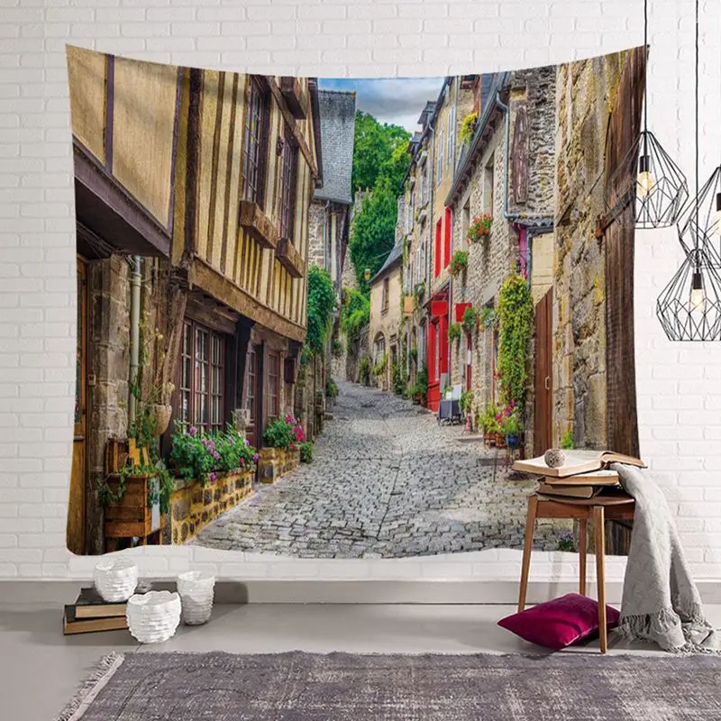 digital printing European street look tapestry scenery wall hanging tapiz nordic dorm house decorative carpet 150*130cm blanket