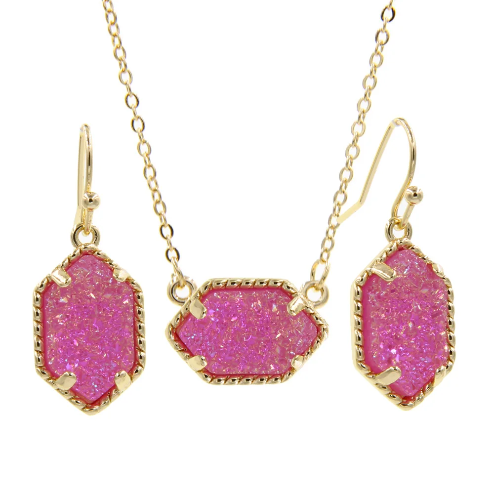 YJX подлинный золотой цвет мини переливающийся Drusy кулон ожерелье с висячими