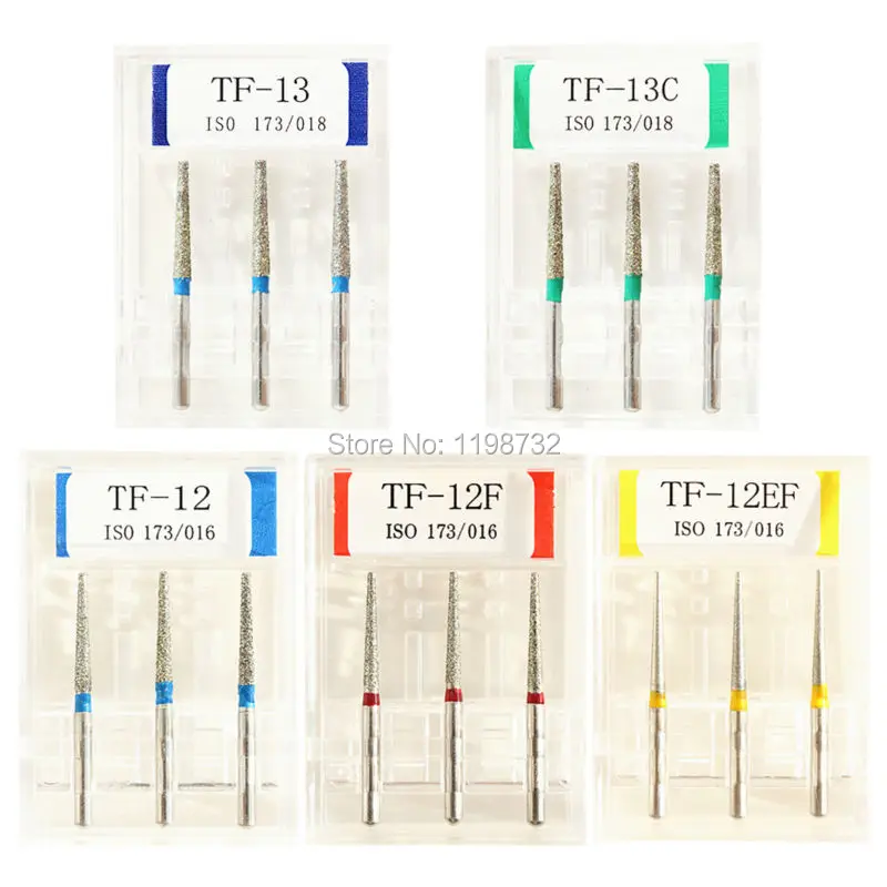 

15Pcs /5Boxes Dental Diamond Burs TF-12 / TF-12F / TF-12EF / TF-13 / TF-13C Drill Dia-Burs High Speed Handpiece Dentist Burrs