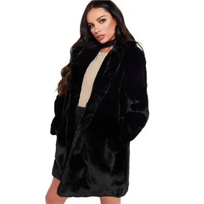 XIKOI, женское меховое пальто, длинное, мягкое, искусственный мех, пальто размера плюс, зимнее, женское, модное, тонкое, меховое пальто, женское, плюшевое пальто, Casaco Feminino - Цвет: Black