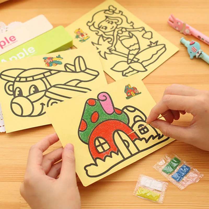 

10pcs Random 8.5*11.4CM DIY Sand Painting Toy Painting Papers For Kids Kindergarten Teaching Color Perception Learning Tool