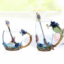 Розовая прозрачная стеклянная чашка, стеклянная Подарочная чашка, эмаль, окрашенная Хрустальная чашка, Женская классика, чайная чашка, Подарочная коробка, набор с ложкой