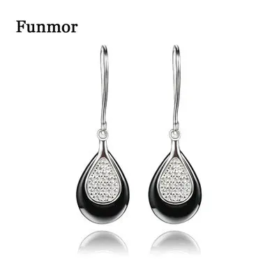

Funmor New Ceramic Water Drop Ear Piercing Silver Jewelry Women Girls Banquet Appointment Interview Decoration Bijouterie Gifts