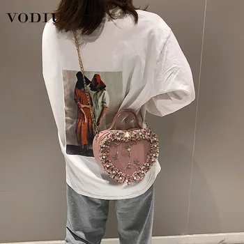 

Women Handbag Shoulder Bags Upscale Small 2019 New Hot Sale Vogue Heart-shaped Lace Pearls Chain Design Messenger Bag For Female