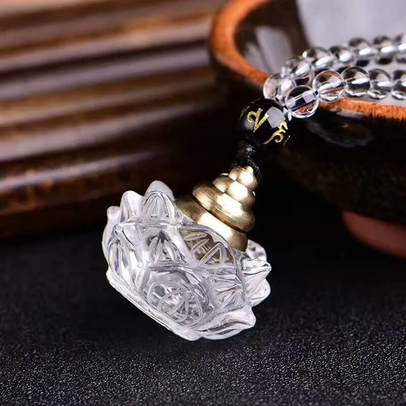 

Natural white crystal lotus stupa pendant necklace jewelry